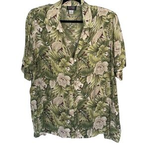 Quo Vintage 100% Silk Floral Hawaiian Themed Button Down Shirt 1X